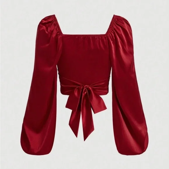 SHEIN Red Satin Wrap Blouse - Picture 2 of 2